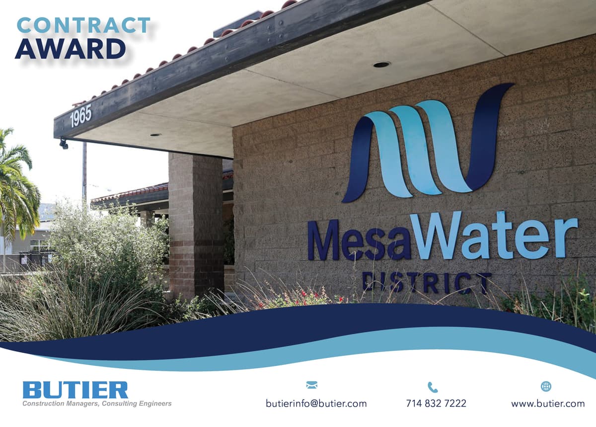 Mesa Water District Awards On-Call Contract to Butier