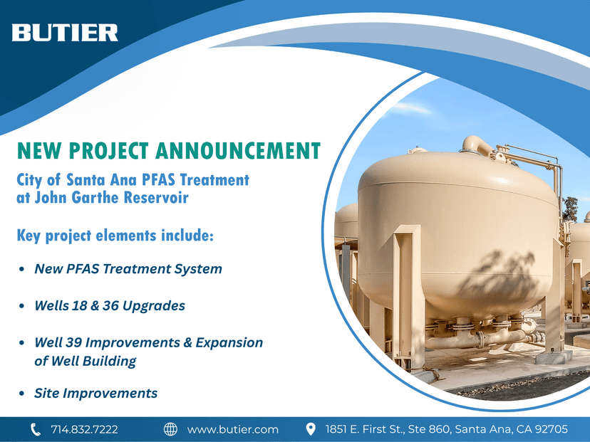 Butier Awarded the City of Santa Ana PFAS Treatment at John Garthe Reservoir
