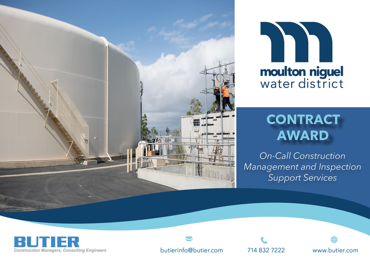 MNWD Awards Butier On-Call CM and Inspection Contract