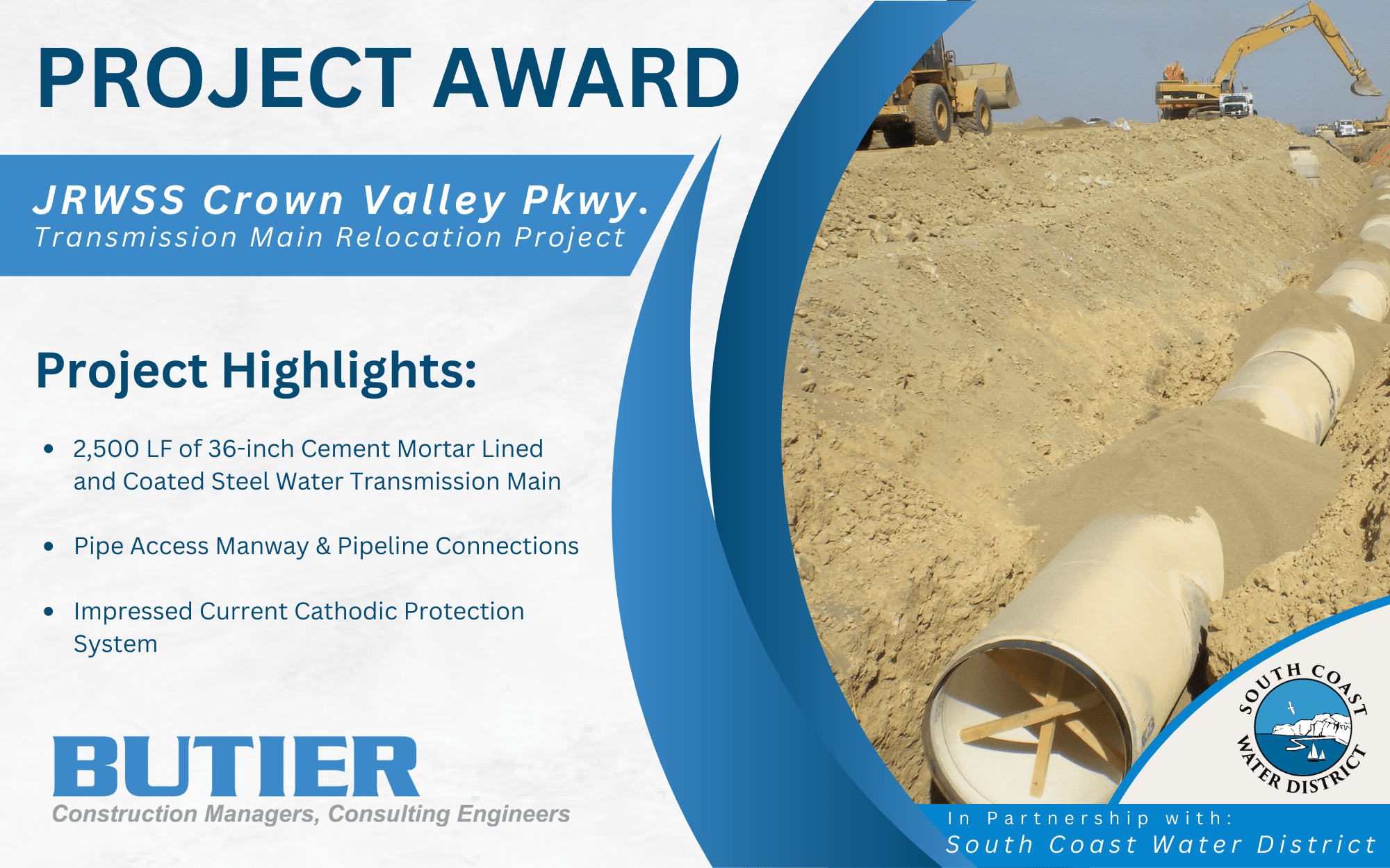 South Coast Water District Selects Butier for JRWSS Crown Valley Parkway Transmission Main Relocation