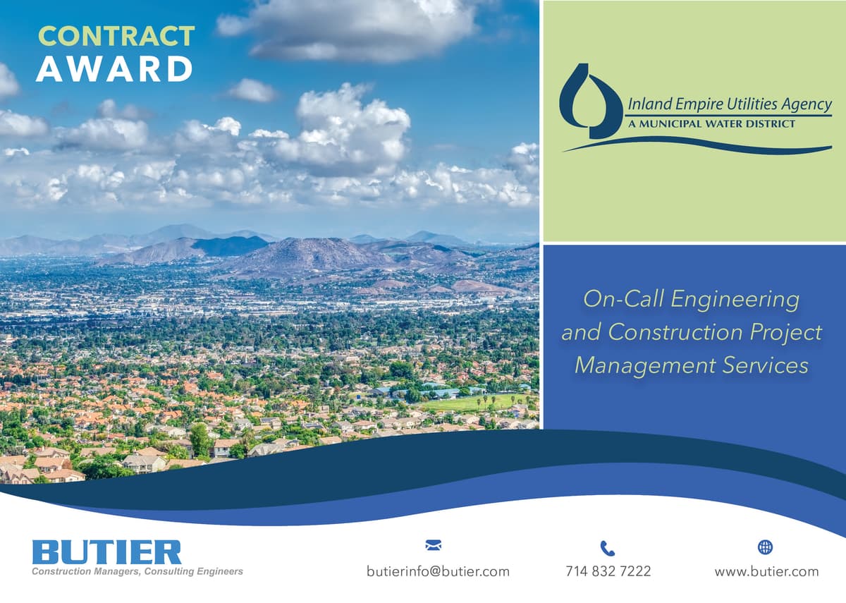 IEUA Awards Butier On-Call Engineering and Construction Project Management Contract