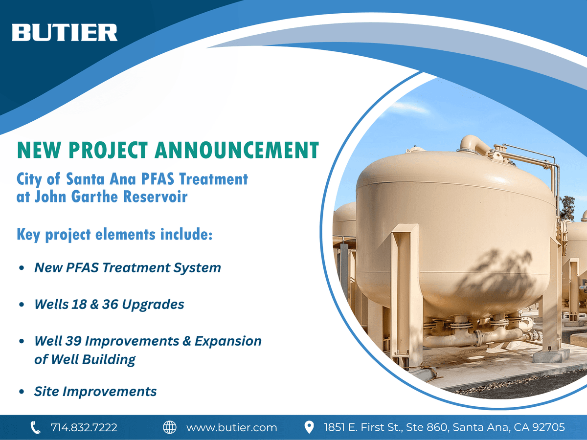 Butier Awarded the City of Santa Ana PFAS Treatment at John Garthe Reservoir